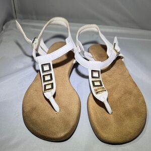 Elegant White Sandals with Gold Accents